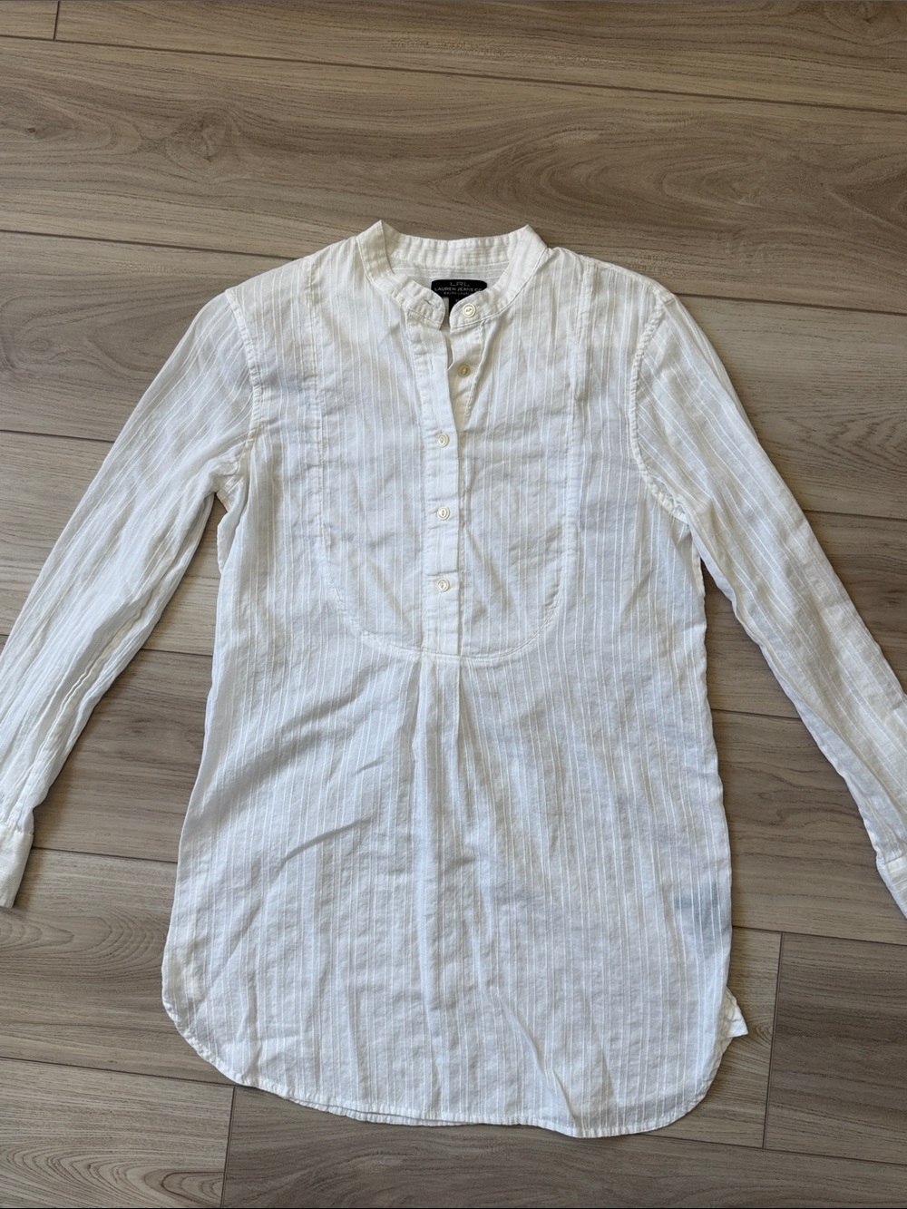 Ralph Lauren White Band-Collar Linen Button-Front Shirt